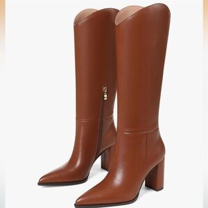 SaraIris Brown knee-high boots for women, size 8